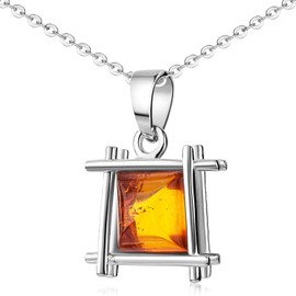 MATERIA by Matthias Wagner Square Amber Pendant 925 Silver for Women with Chain KA-50, amber