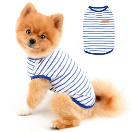 PAIDEFUL British Striped Dog Shirts for Small Medium Dogs Cats Boy Soft Cotton Vest Tee Sleeveless Breathable Tank Tops Puppy Chihuahua Yorkie Clothes t Shirts Pet Summer Wearing Outdoor Blue L