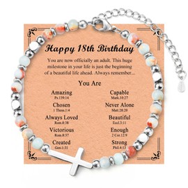 FIEEFX 18th Birthday Gifts for Girls, 18 Year Old Girl Birthday Gifts, Cross Bracelet Happy 18th Birthday Decorations for Girls Daughter Sister Granddaughter Niece with Card