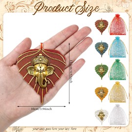 Weysat 5 Pack Metal Leaf Ganesha Diwali Decor Wall Hanging 5 Inch Gold Metal Ganesha on Leaf for Home Office Wedding Housewarming Return Gift Pooja Favors