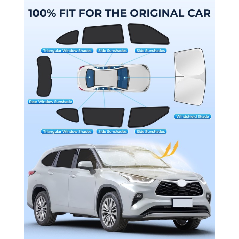 for Toyota Highlander 2020-2025 Car Window Shades, 8pcs Privacy Sun