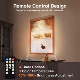 URTOM Dimmable LED Spot Lights Indoor, Remote Controlled with Timer, 3W Plug-in Up Lights, 3000K/4000K/5000K Uplighting Indoor Spotlight for Accent Lighting Plants or Artwork, 2 Pack