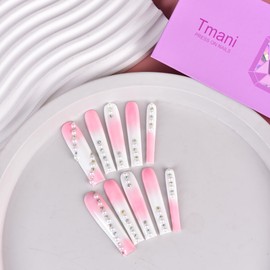 Tmani Juego De 10 Uñas Postizas Extralargas Hechas A Mano, Estilo Ballet, Cuadradas Y Largas, Con Purpurina De Diamante, Ideales Para Fiestas Y Cumpleaños (Talla L, 097)