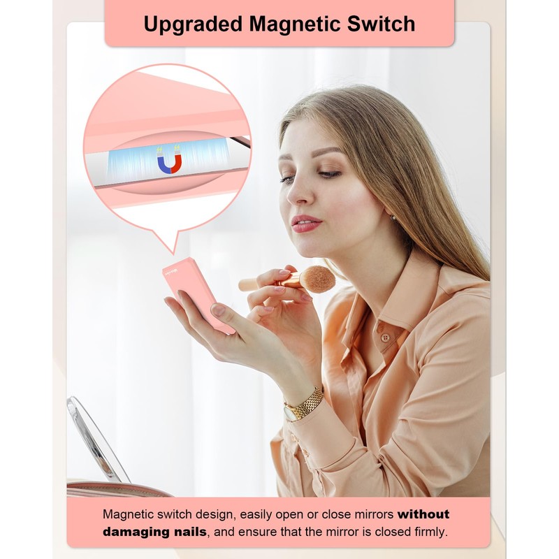 WOBSION Small Compact Mirror,1x/2x Travel Magnifying Mirror,2-Sided Handheld Portable Folding