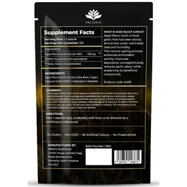 Aged Black Garlic 12,000mg - 120 Capsules | Black Garlic Bulb Extract 100:1 | Aged for Over 6 Months | Antioxidant and Cholesterol Support | Gluten Free - Made in the UK by Hellenia