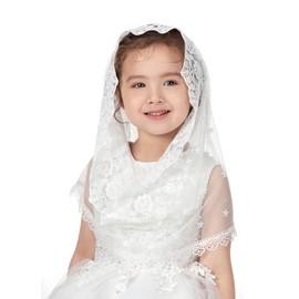 PAMOR Infinity First Communion Veils for Girls Lace Chapel Veil Mantilla Veils Latin Lass Church Veil for Catholic Baptism (White A)
