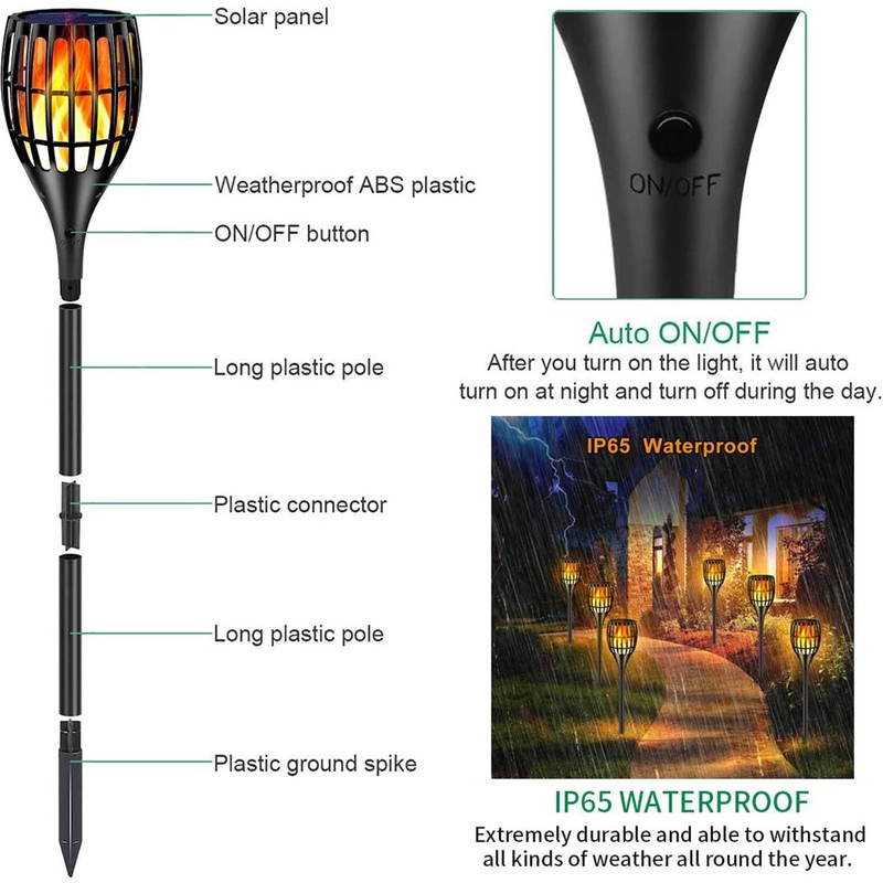 Ollivage Solar Lights Outdoor, 43" Flickering Flames Torch Light Solar