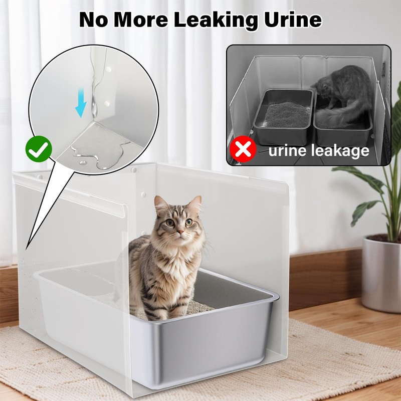 Holintan Litter Box Shield,17.5"x13.7"x13"H Large Litter Box Splash Guard Without