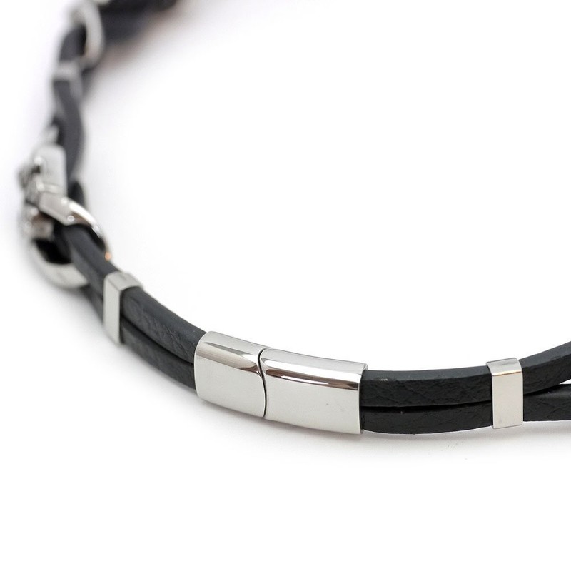 [One] Silver Flare Leather Choker Black Leather Cord Necklace for