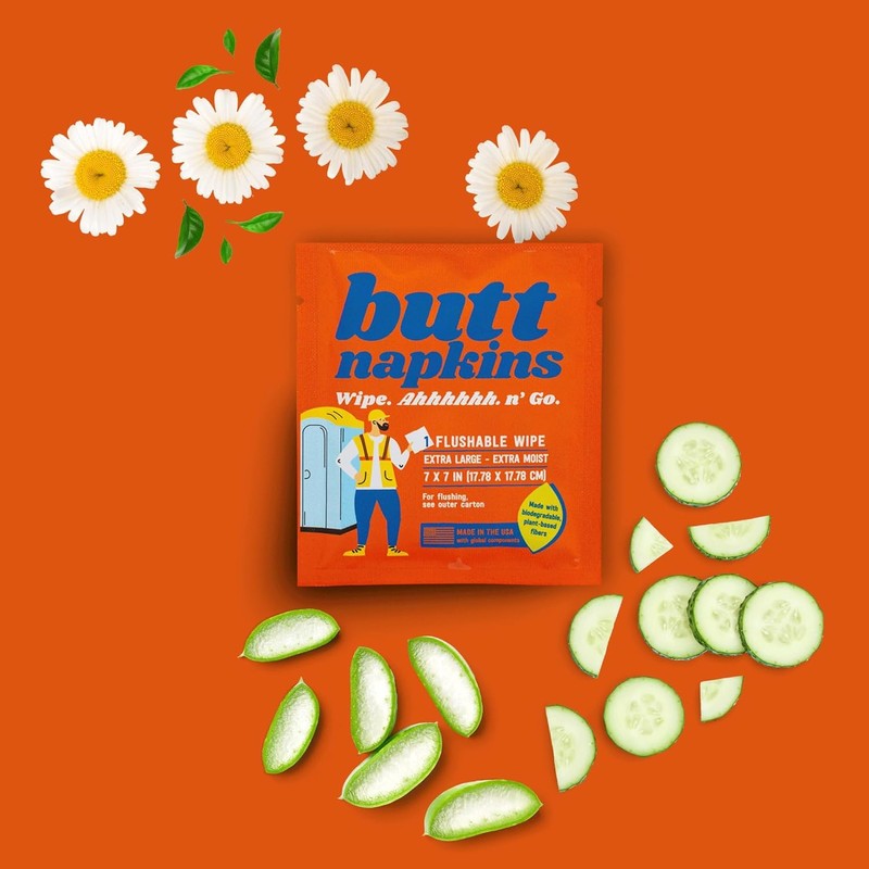 Butt Napkins - Water-Based Flushable Wipes, Individually Wrapped (Industrial, 5