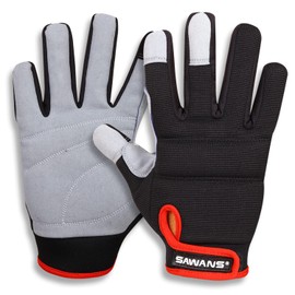 Mens Work Gloves Women Safety Mechanic Working Gloves Utility Multipurpose Gardening Construction Touch Screen Flexible Breathable Padded Knuckles & Palm Heavy Duty (Medium, Black/Grey)