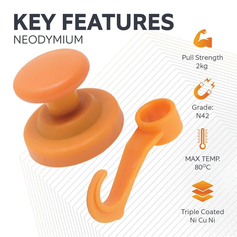 FIRST4MAGNETS Orange Rubber Coated Neodymium Magnet with Swivel Hook for