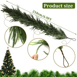 JULBEAR 6.9FT Christmas Norfolk Pine Garland, Artificial Pine Garland Realistic Real Touch Green Leaf Garland for Tables, Mantelpiece, Walls, Indoor and Outdoor Christmas Decorations