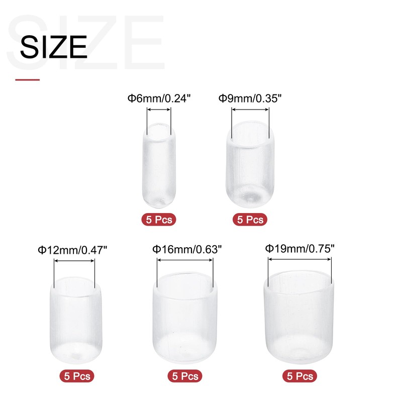 sourcing map 25pcs Round Rubber End Caps 6mm 9mm 12mm