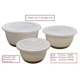Dependable Industries inc. Essentials 3-Piece Plastic Mixing Bowl Set with Lids – Nesting, Dishwasher & Microwave Safe, Non-Slip Base for Mixing, Storing, Serving & Meal Prep (Gray)
