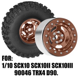 hopsupRC 2.2in Aluminium Wheels&Wheel Rim Tires Beadlock Wheel&Wheel Hub Rim Upgrades Part for 1/10 SCX10 SCX10II SCX10III 90046 TRX4 D90.4PCS(135 * 55MM),Bronze
