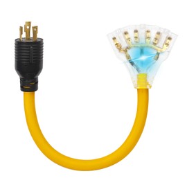 30 amp to 15 Amp/20 Amp Generator RV Adapter Cord, 3 Prong Adapter Generator Power Locking Cord, NEMA L5-30P Male to 3X 5-20R Female with Lighted End, 1.7 FT