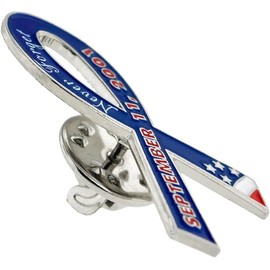 PinMart 9/11 Never Forget Pin - September 11 We Will Never Forget Awareness Ribbon Lapel Pin - Red, White, and Blue Patriotic Ribbon, Memorabilia for Remembrance