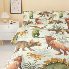 QOOMO 3D Dinosaurs Kids Bedding Set, Black Jurassic Animals Comforter Twin Size, Suitability Girs and Boys Black Decorate a Room 1 Comforter Set 2 Pillowcases