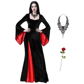 ABHOH Adult Black Gothic Dress for morticia addams costume Women AB018M