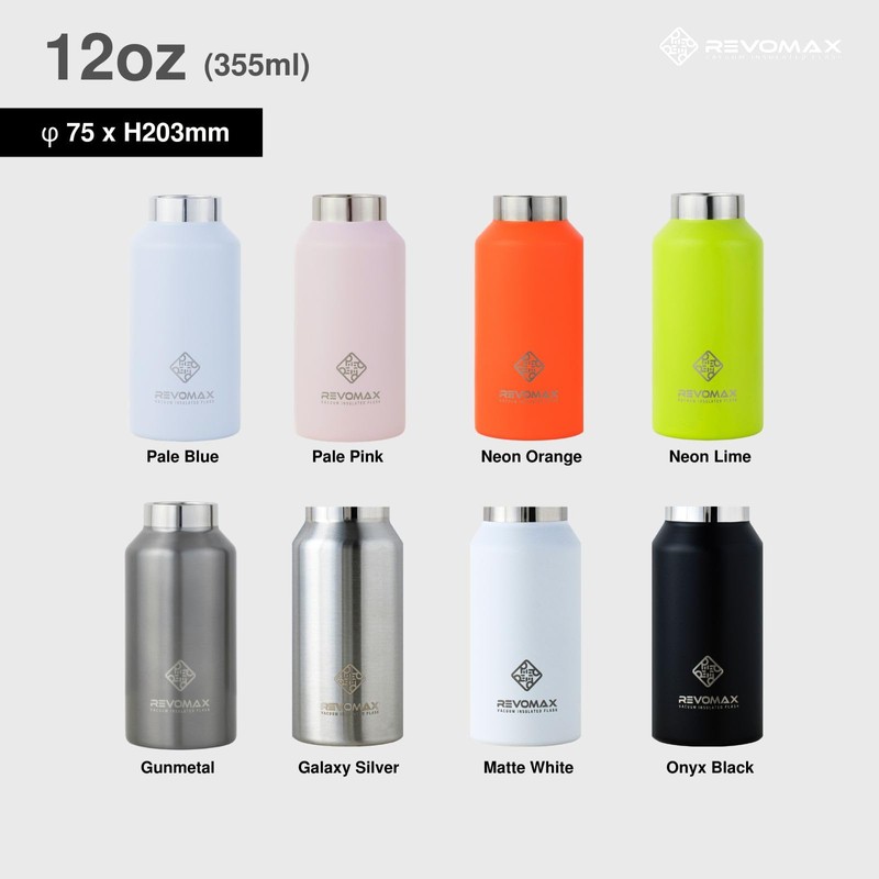 REVOMAX Carbonated Vacuum Insulated Bottle, No Cap, 12 oz, 12