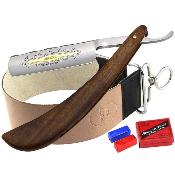 Straight Razor Set 3-Piece with Leather Strop and Abrasive Paste