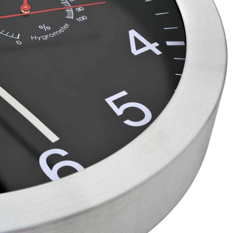 vidaXL Black Wall Clock with Quartz Movement: Featuring Built-In Hygrometer
