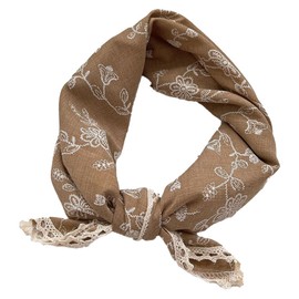 [Natty & Company] スカーフ レディース ボタニカル 花柄 正方形 60×60cm 大判 おしゃれ シルク調 ポリエステル 洗濯しやすい ネッカチーフ バンダナ オフィス カジュアル 制服 かわいい 可愛い 韓国スタイル ホワイト ネイビー ピンク ブラウン 髪飾り バッグ レース フラワーズ 春 夏 (ブラウン)