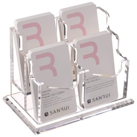 SANRUI Clear Vertical Business Card Holder for Desk, Office Acrylic Business Card Display Stand Desktop Organizer Storage Cards Holders，2 Tier 4 Pocket, 200 Card Capacity