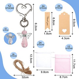 24 Pack Angel Keychain, Angel Wings Pendant Keychain with Thank You Tag Drawstring Candy Bag for Baby Shower, Bridal Shower, Wedding Charm, Party Favors
