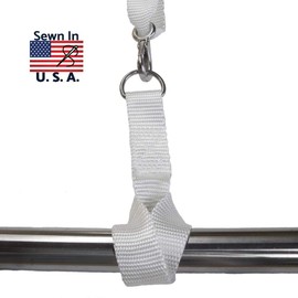 EZ-Xtend Premium D-Ring Strap with Loop for Rail Attachment of Standard Bimini Strap to Handrail - Stainless Steel D-Rings - Boat Accessories - 1 Pack (White, 8 1/2 inches with D-Ring & Loop)
