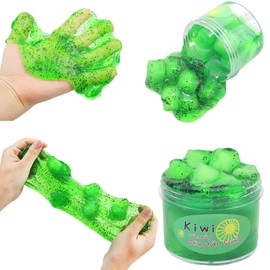 FLIPNEX Kiwi Green Clear Slime Crystal Putty Soft Jelly Clay Non-Sticky Slime Premade for Girls Boys, Crunchy Bubble Slime DIY Cotton Mud Stretchy Kids Toys Art Craft Birthday (Green)