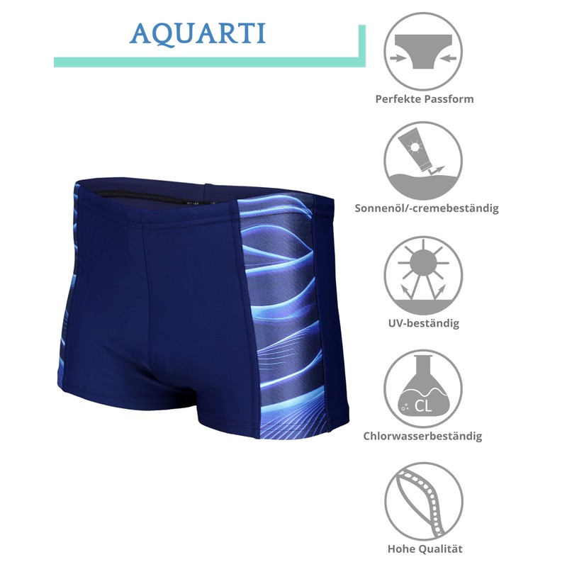 Aquarti Men's Swimming Trunks Short Sporty Stripes, 11307 dark blue/blue,