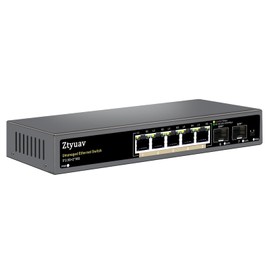 Ztyuav 7 Port Unmanaged 2.5G Ethernet Switch with 5 x 2.5G RJ-45 Base-T Ports, 2 x 10G SFP+, Ports Speed Auto-Negotiation-100/1000/2500Mbps, One-Key VLAN, Desktop/Wall Mount, Fanless & Metal
