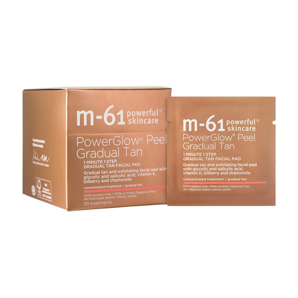 M-61 PowerGlow® Peel Gradual Tan- 30 Treatments- 1-minute, 1-step exfoliating and gradual tan glow peel with glycolic, vitamin K & chamomile
