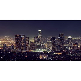 Leyiyi 7x5ft Los Angeles Night Cityscape Backdrop for Photography America California Urban City Modern Skyscrapers Building Bustling City Photo Background Night View Video Shoot Studio Props