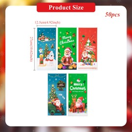 Christmas Cellophane Bags, 50pcs Christmas Sweet Bags Goodies Candy Treat Bags with Twist Ties Santa Claus Snowflake Elk Xmas Party Bags for Christmas Party Supplie Y9SDTGDWXH