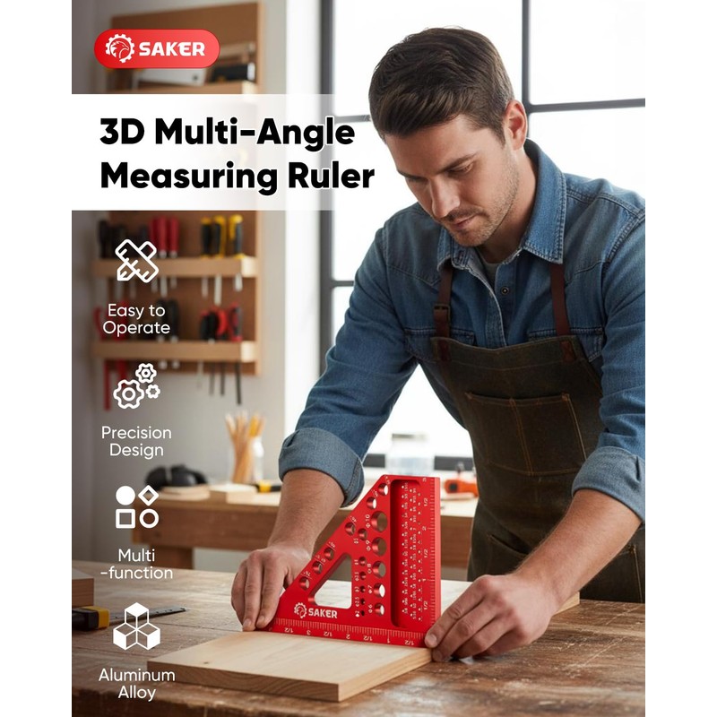 3D Multi-Angle Measuring Square Ruler, Aluminum Alloy Carpenter Square, 0-90°
