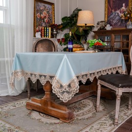 ARTABLE Lace Tablecloth Rectangle Waterproof Lace Table Cover with Exquisite Macrame Border for Wedding Kitchen Holidays Party Decor (Blue-2, 60 x 120 Inch)