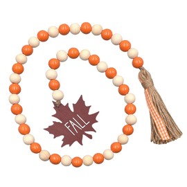 Levemolo Christmas Decorations Maple Leaf Tag Bead Garland Wooden Beads Garland for Thanksgiving Wall Decor