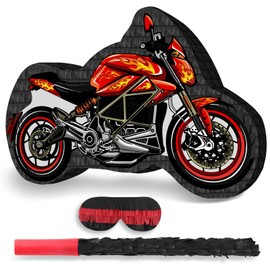 Motorcycle Pinata with Stick & Hanging Loop Car Pinata Game for Boys Motorcycle Truck Party Decorations Race Car Theme Birthday Carnival Party Supplies