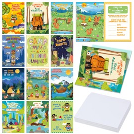 Motiskyy 12 Set Assorted “Real Adventure” Camp Greeting Cards with Envelopes in 12 Designs for School Family Hiking Camp Party Game Outdoor Activity