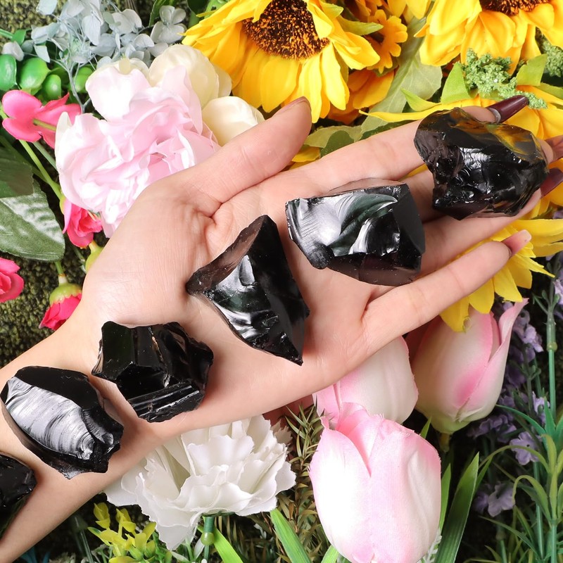 1Lb Black Obsidian Crystal Rocks Raw Stones for Tumbling, Black
