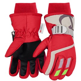 7-Mi Kids Winter Warm Water-Resistant Gloves for Skiing Snowboarding Cycling Riding Outdoor Activities Children Mittens for 4 To 6 Years Old Red
