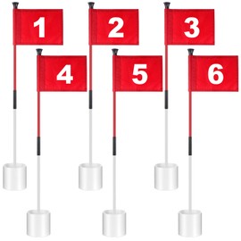 Lenwen 6 Set Golf Flagstick Golf Pin Flag Hole Cup Set Putting Green Flag and Poles Nylon Practice Portable 2 Section Design Putting Green Gifts for Yard Backyard Garden Driving Range(Red)