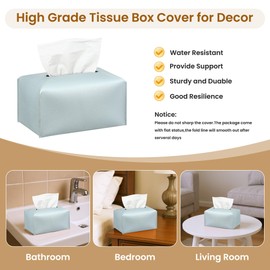 Long Tissue Box Cover, PU Leather Tissue Holder Rectangle, Facial Paper Organizer, Modern Dispenser for Bathroom, Kitchen, Home, Office, Tabletop (1, Sky Blue, Tall)