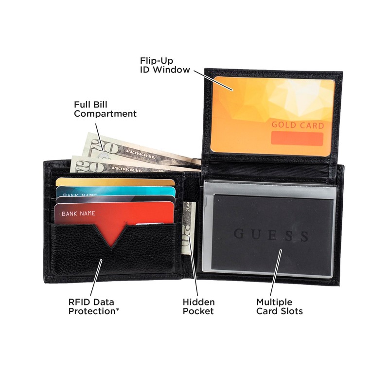 Guess Men's Leather Passcase Wallet, Black, One Size