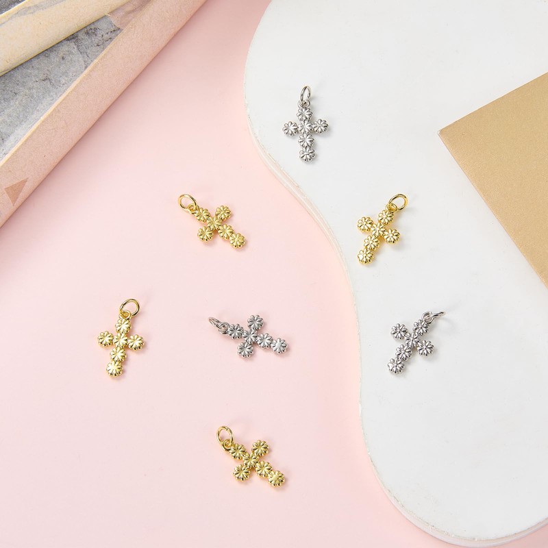 COGCHARGER 10 Pcs Gold Cross Charms for Jewelry Making Brass