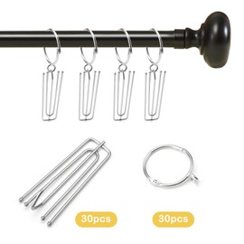 30 pieces curtain hooks, metal, curtain hooks made of stainless steel, 4 prong pinch curtain pleat hooks, curtain hooks, pleat hooks, 30 pieces metal curtain rings, shower curtain rings, 38 mm curtain