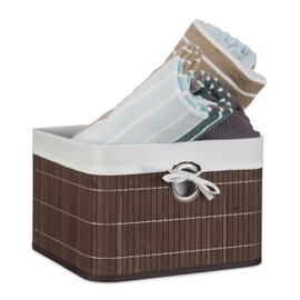 Relaxdays Bamboo Storage Basket H x W x D: Approx. 20 x 31 x 31cm Shelf Basket with Removable Fabric Cover, Decorative Storage Box with Handle, Foldable Storage Space, 31 x 31 x 20 cm
